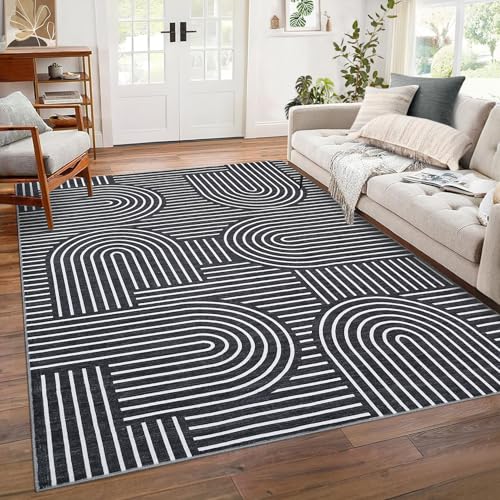 ROYHOME Modern Washable Rug 8x10 Area Rugs for Living Room Non Slip, Black