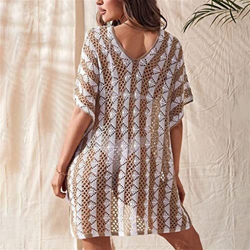 Vestido de playa de punto calado a rayas WQHPLMD multicolor 4