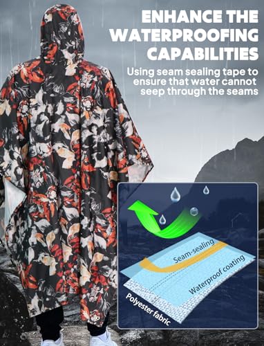 Image of ANYOO Waterproof Rain Poncho for Adults Lightweight Raincoat for Men Women Jacket Coat Hooded for Hiking Outdoor Activities