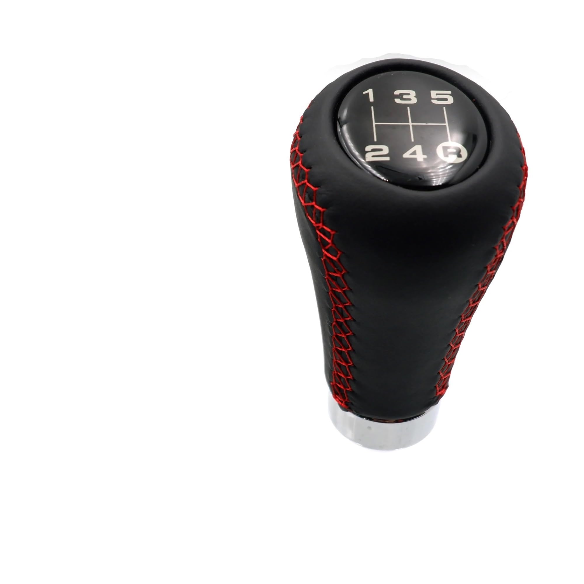 Jeocoai Red Car Gear Knob Universal Car Gear Shift Knob Stick 5 / 6Speed Manual Shifter Lever Black For Line Stitche Pu Leather(,5Speed)