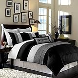 Legacy Decor 8pcs Modern Black White Grey Luxury Stripe Comforter (90