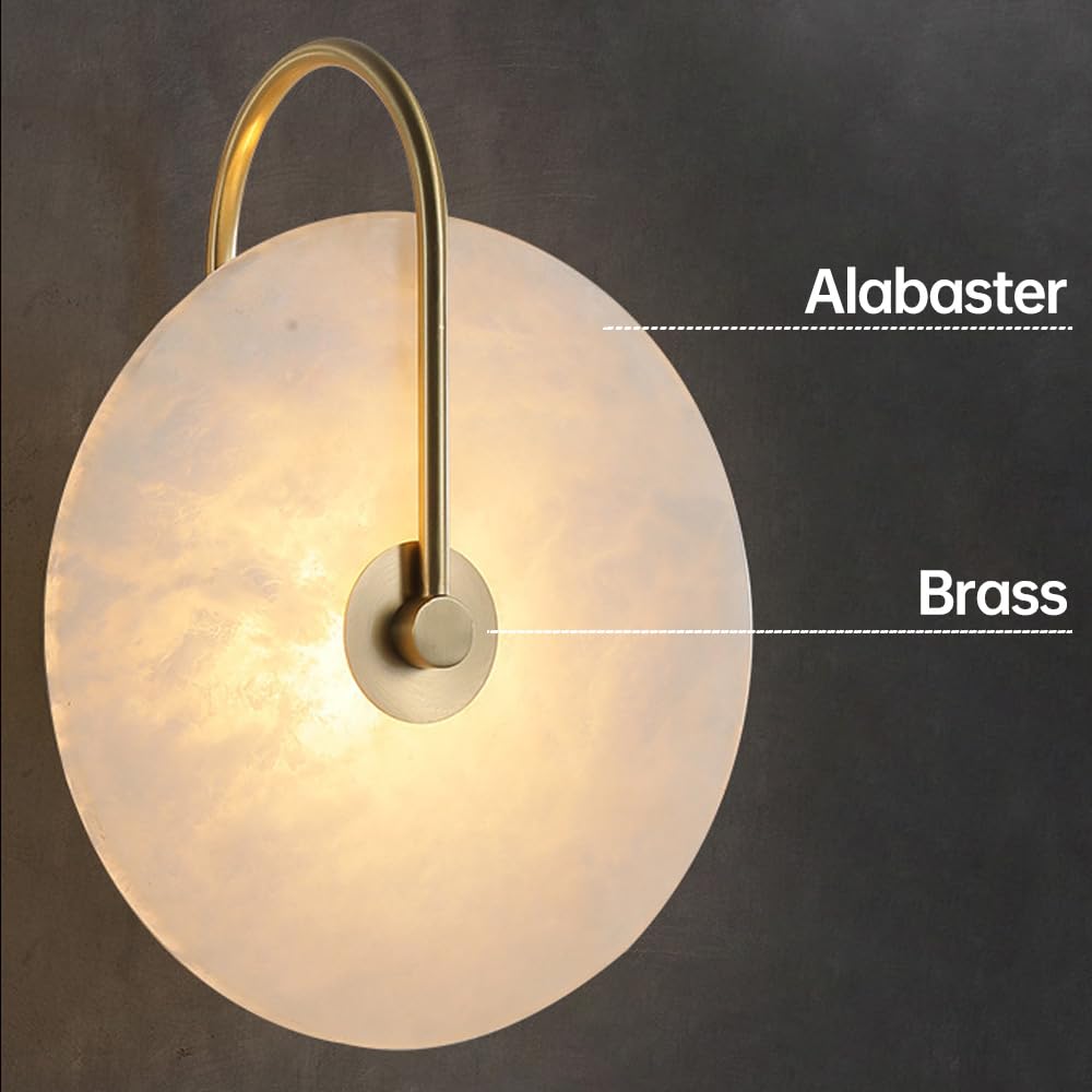 Apliques de Pared Modernos, lámpara de alabastro Redonda de latón, lámpara de mármol de Mediados de Siglo, Montaje en Piedra de mármol, tocador de baño, Accesorios de alabastro par