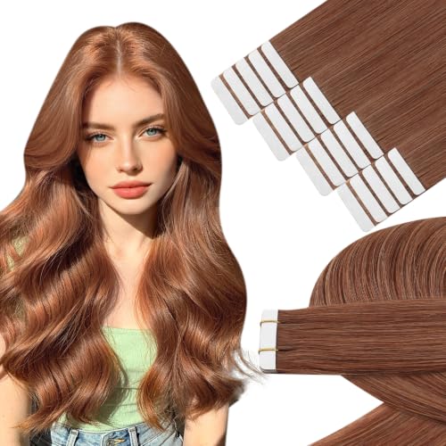 Image of YoungSee Human Hair Tape in Extensions Copper, 24 Inch Tape in Hair Extensions Human Hair, Soft and Shiny, Colored, Tape Extension Human Hair for Long Length
