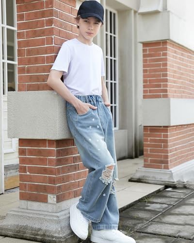 SANGTREE Boys Baggy Jeans Wide Leg Elastic Waist Casual Denim Pants for Boys,4-14years3