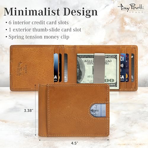 Tony Perotti Italian Leather Slim Money Clip Wallet for Men - Bifold Ultra Slim RFID Wallet With Credit Card Slots - Eco-Friendly Tanned Full Grain Leather Made in Italy2