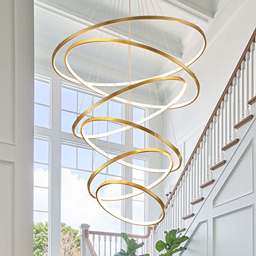 Airyphant Modern Led Chandelier 6 Ring Gold Chandeliers With Remote Control Dimmable Large Contemporary Ceiling Pendant Light For Foyer High Ceiling Living Room 3000K-6000K Selectable #TOP15