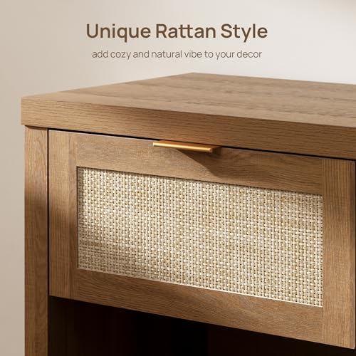 Image of SICOTAS Night Stand Set 2 Rattan Nightstands with Drawer 19.7 inch Wide