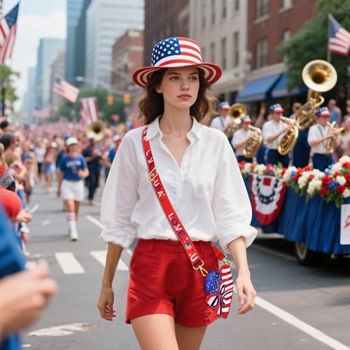 Image of 4th of July Purse for Women Sequin Beaded USA Star Purse American Flag Crossbody Shoulder Bag 4th of July Outfits