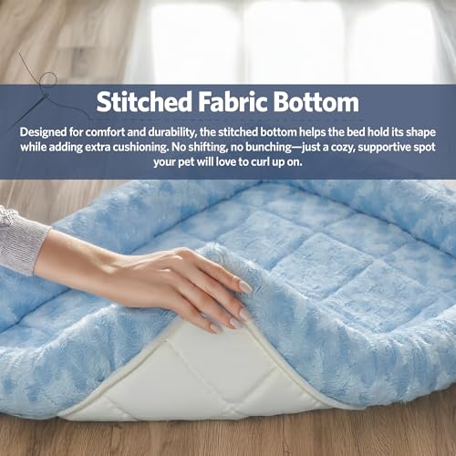 Image of MidWest Homes for Pets QuietTime Fashion XXS Dog Bed - Blue Faux Fur Bolster, Ultra-Soft and Machine Washable, Fits 18-Inch Crates and Carriers, for Small Dogs and Cats