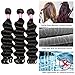 Bworto Brazilian Human Hair Loose Deep Wave Bundles with Closure (12 14 16+10) 10A Virgin Hair Loose Deep Curly 100% Human Hair 3 Bundles with Closure Natural Color