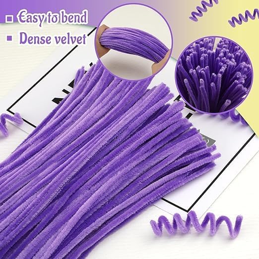 Image of 100Pcs Pipe Cleaners Craft Set | Chenille Stem Fuzzy Sticks DIY Craft Supplies for Art Projects Activities, Decorations, Flower Making, Modeling & Sculpting (Purple02-New)