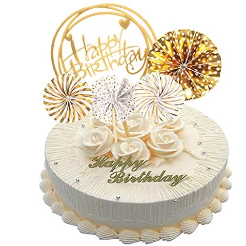 Arnech 5PCS Gold Birthday Cake Topper Set Cover