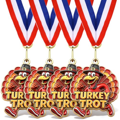 Cunno 24 Pcs Thanksgiving Turkey Trot Medals 2 Turkey Bowl Medals with Ribbon Thanksgiving Gold Award Medal for Turkeys Trot Medal Bowl Community Holiday Events Sports Day Prizes