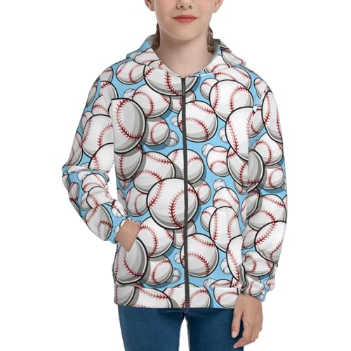 Baseball Ball Kid Hoodies Boys Zip Up Sweatshirts Girls Pullover with Pocket3