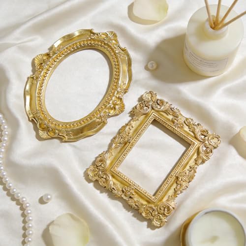 Image of 6 Pcs Mini Frames, Gold Small Vintage Picture Frames Antique Resin Photo Frame for DIY Craft Galley Wall Hanging Jewelry Display Shooting Photo Props Christmas Decor (Without Backings)
