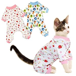 Rypet Small Dog Pajamas 2 Pack – Cute Cat Pajamas Onesie Soft Puppy Rompers Pet Jumpsuits Cozy Bodysuits for Small Dogs and Cats