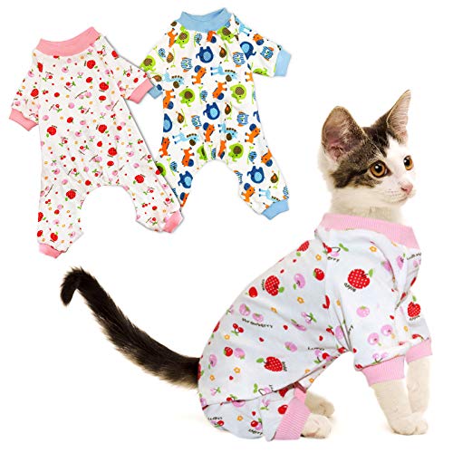 Rypet Small Dog Pajamas 2 Pack – Cute Cat Pajamas Onesie Soft Puppy Rompers Pet Jumpsuits Cozy Bodysuits for Small Dogs and Cats