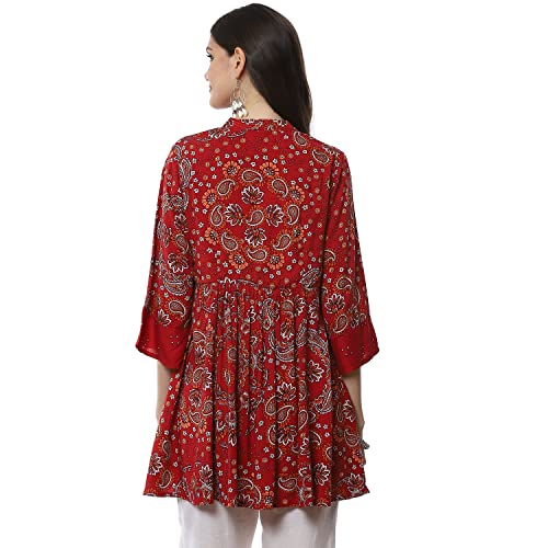 Image of BIBA Women Rayon Regular Fit Flared Printed Kurti