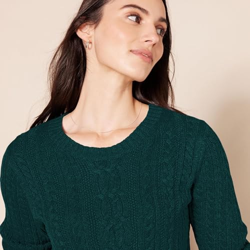 Image of Amazon Essentials Women's Regular Fit Soft Cotton Cable Knit Ribbed Crewneck Sweater (Available in Plus Size)