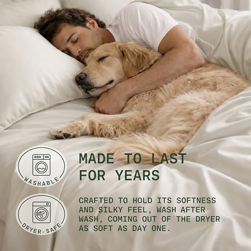 Image of TRUE BAMBOO Sheets Set Queen Size - Silky Soft & Cooling - Light Beige