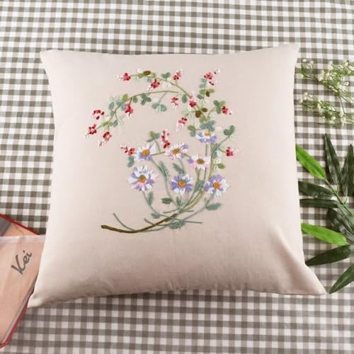 Image of ATOLY Embroidery Kit with Blue Flower Pattern Pillowcase Cover, Instruction, Drawings, for Pillow Cover, Cushion Cover - 17x17 Inches, 42x 42cm, ATembrodkit31