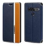 Custodia Flip in Pelle PU Bicolore con Chiusura Magnetica Invisibile Compatibile con LG G8s ThinQ, Cover Elegante e Protettiva (Blu)