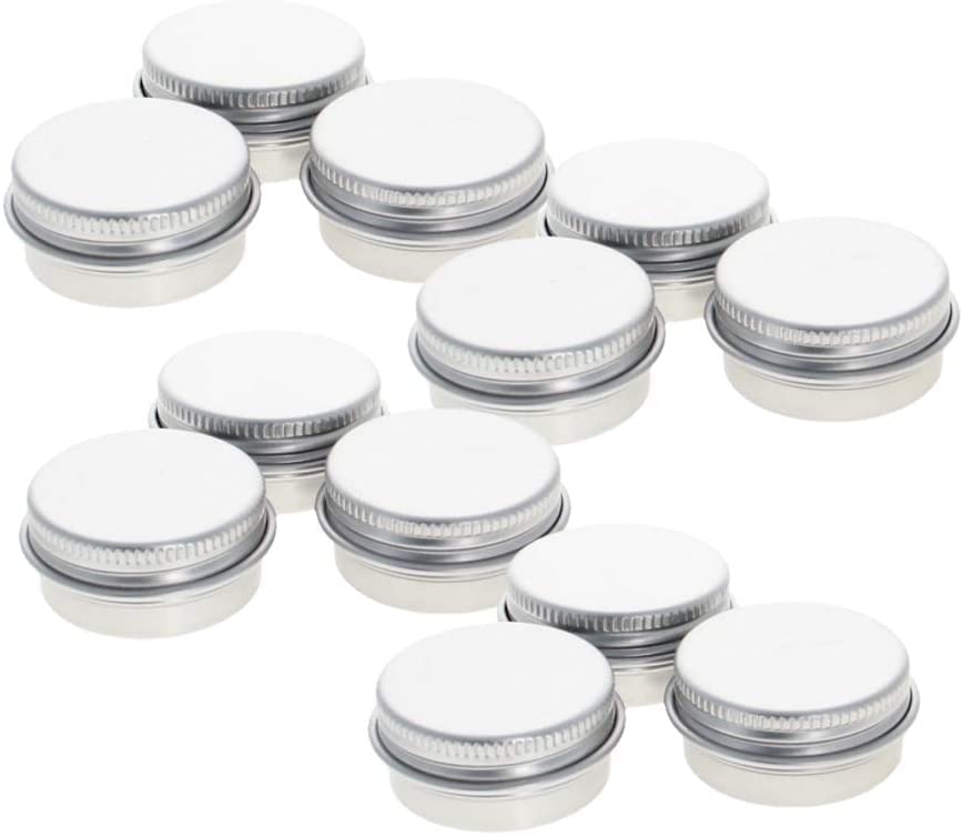 Jutagoss 0.3oz 12Pcs Metal Round Tins Aluminum Tin Cans Containers with Screw Lid, 35 x 18mm(DxH) Silver tin cans for Tea, Spices, Salve, Lip Balm, Candle or Candies 10ml