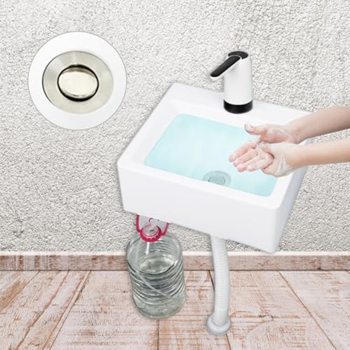Lavabo de plástico blanco para baños sin espacio lavamanos de pared compacto con bomba 4