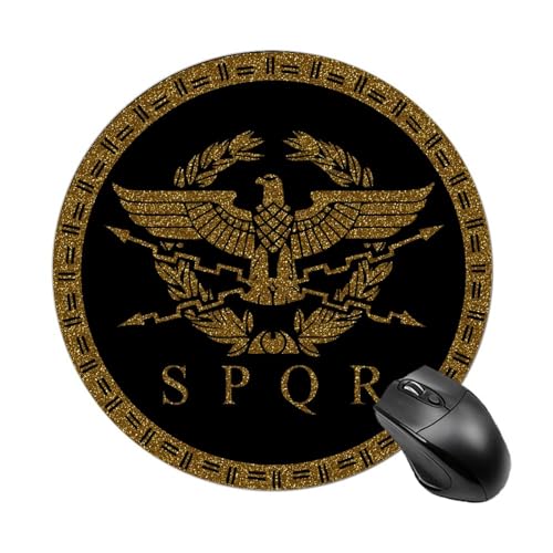 SPQR - Tappetino per mouse rotondo con emblema dellImpero romano antiscivolo per computer portatile 19 x 20 cm