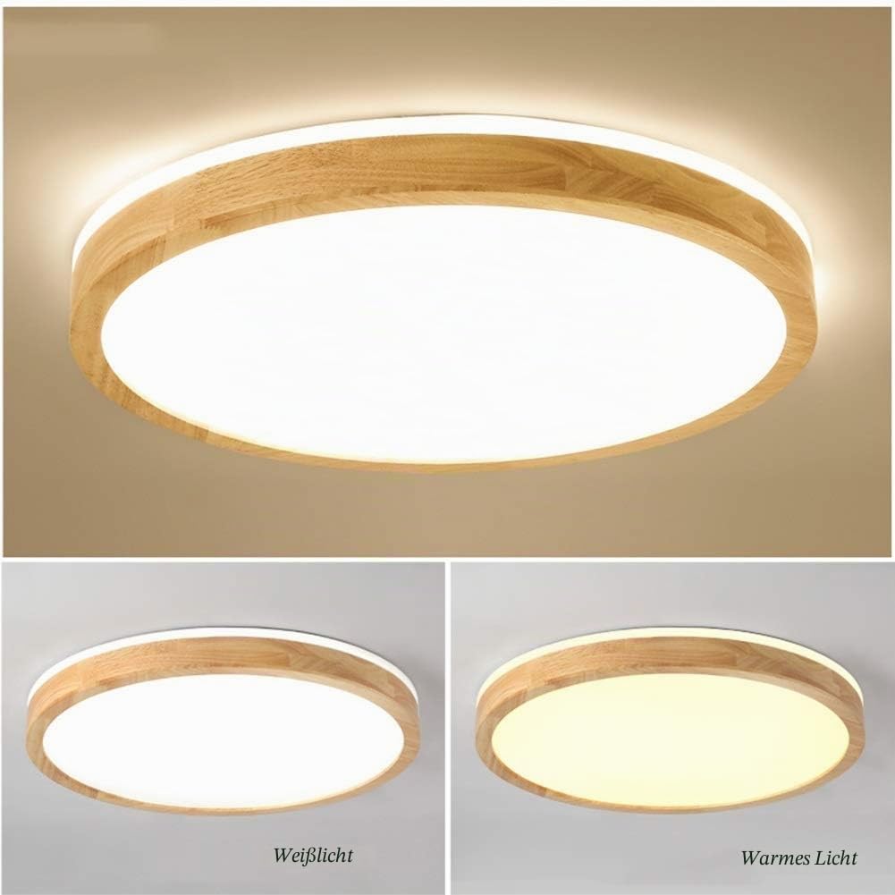 Deckenleuchte Aus Massivem Holz, Deckenleuchte Aus Nordischer Eiche,Ultradünne 5.8cm Runde Deckenleuchte,360-Grad-Surround-Beleuchtun， Wohnzimmer-Schlafzimmer-LED-Deckenleuchte