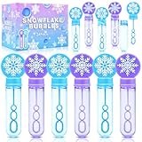 24 Pack Snowflake Bubble Wands for Kids - Large Cartoon Winter Bubbles Bulk with Refill Solution Toys for Christmas Stocking Goodie Bag Stuffers, Carnival, Boys Girls Birthday Gifts Party Favors