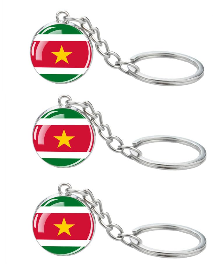 LLBFHH Lot de 3 porte-clés drapeau de l'Amérique du Sud, porte-clés cool pour clés de voiture, porte-clés et porte-clés en acier inoxydable, Suriname, 0.1
