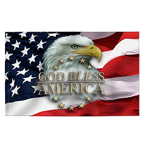Worldwood God Bless Patriotic American Eagle Outdoor Flag, 3 x 5 Ft Us Bald Decorative Flag - Vivid Color and Fade Resistant - Double Sided Printing - Bald Eagle Flags Polyester with Durable Grommets