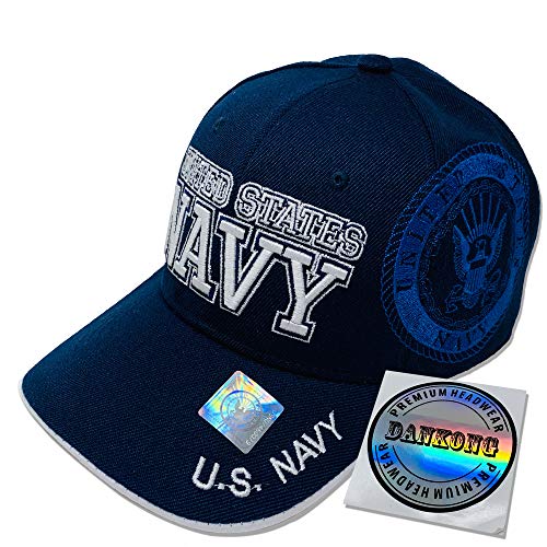 Dankong Us Navy Military Hat - Official Licensed Acrylic Navy Hat 3D Embroidered With Size Adjustable Hook And Loop Closure For Men And Women - Side Logo - Navy Blue #TOP1