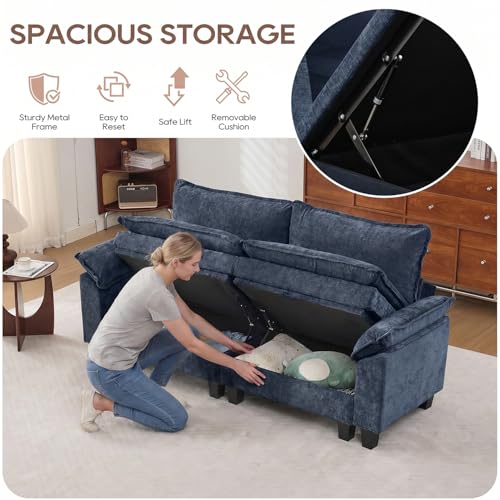 Image of IPKIG 82.3 inch Modular Cloud Couch with Storage, U Shaped Sectional Sofa with Ottoman & Pillow, Chenille Deep Seat Sectional Couches for Living Room, Apartment, Blue