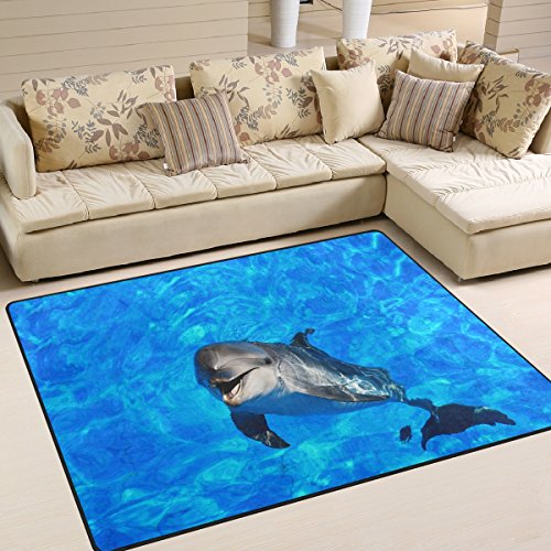 Use7 Tapis bleu océan avec dauphin pour salon, chambre à coucher, 160 x 122 cm