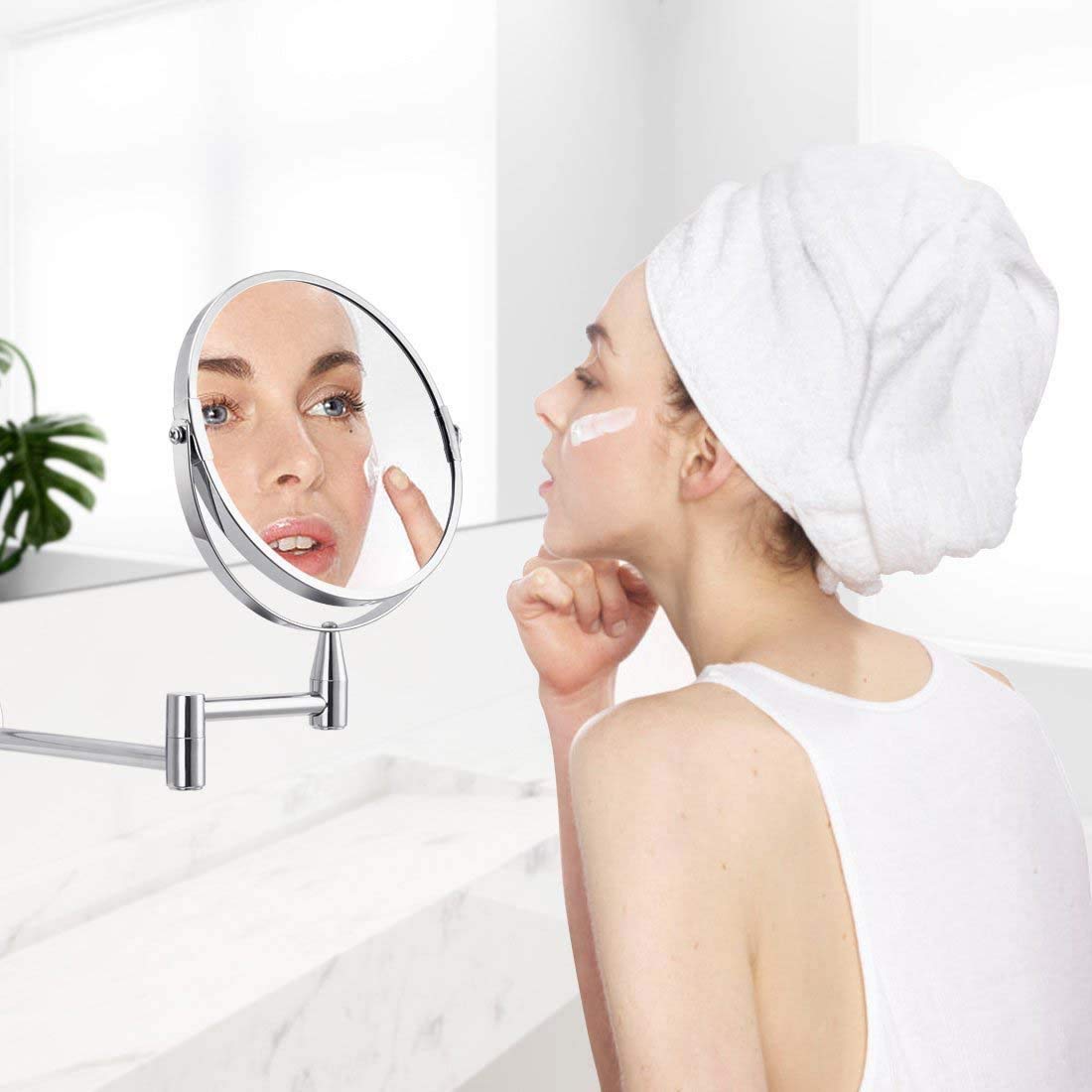 ZHCHL Miroir De Maquillage Mural LED, Miroir De Maquillage Rond, Miroir De Salle De Bain, Pivotement à 360° Rétractable, Idéal Pour Le Maquillage, Coupe De Cheveux, Rasage, Etc