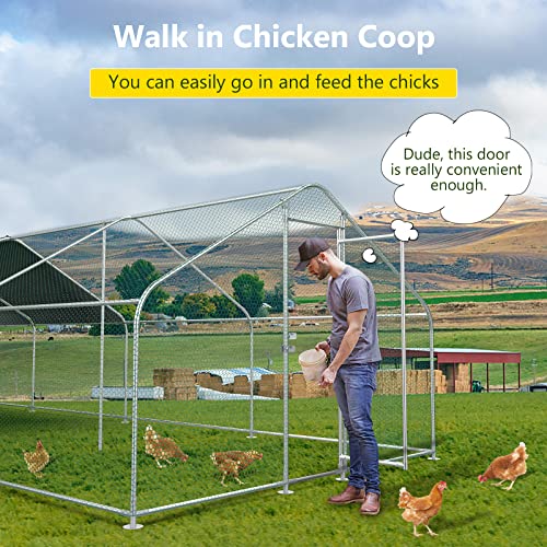 Lyromix 10x25.6FT Large Metal Chicken Run with Roof, Walk-in Poultry Cage Chicken Coop Runs House for Yard with Waterproof Cover, Ducks Rabbits Habitat Cage Spire Shaped Coop