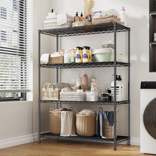 Image of DurayLoly 4- Shelf Metal Shelving Unit Adjustable Storage Shelves Heavy Duty Garage Shelving Steel Wire Shelving for Laundry Bathroom Kitchen Pantry Closet Garage Black, 35.6Wx16Dx54H,2pc