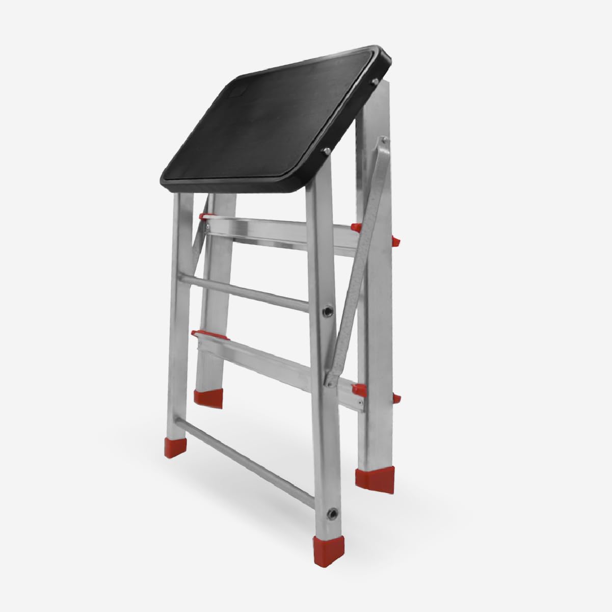 UniversalBlue Taburete Plegable de Aluminio Reforzado, 3 Peldaños, 58x45x45 cm, Estructura Estable para Cocina y Tareas Domésticas, Color Aluminio (3 Peldaños)