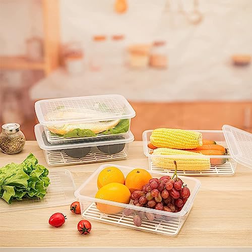 Image of Fridge Storage Boxes Fridge Organizer with Removable Drain Plate and Lid Stackable Fridge Storage Freezer Storage Containers for Fish, Meat, Vegetables, Fruits (2500ML, Pack of 1)