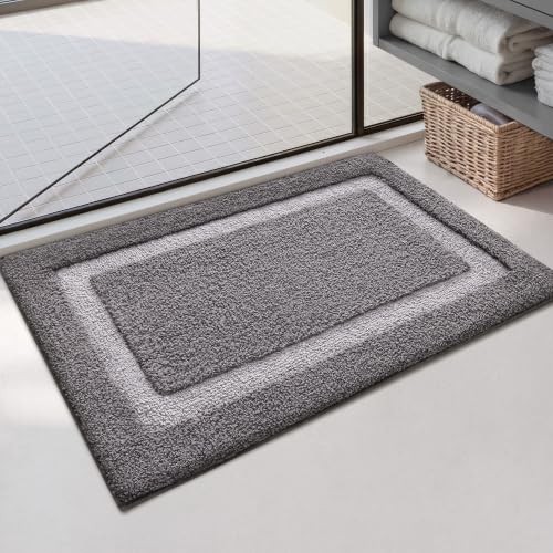 Image of Color&Geometry Mini Gray Bathroom Rugs 24x16, Extra Soft Absorbent Microfiber Bath Rug, Non-Slip Bathroom mat, Washable Plush Bath Mats for Bathroom, Shower, Bathtub, Laundry, Small, Dark Light Grey