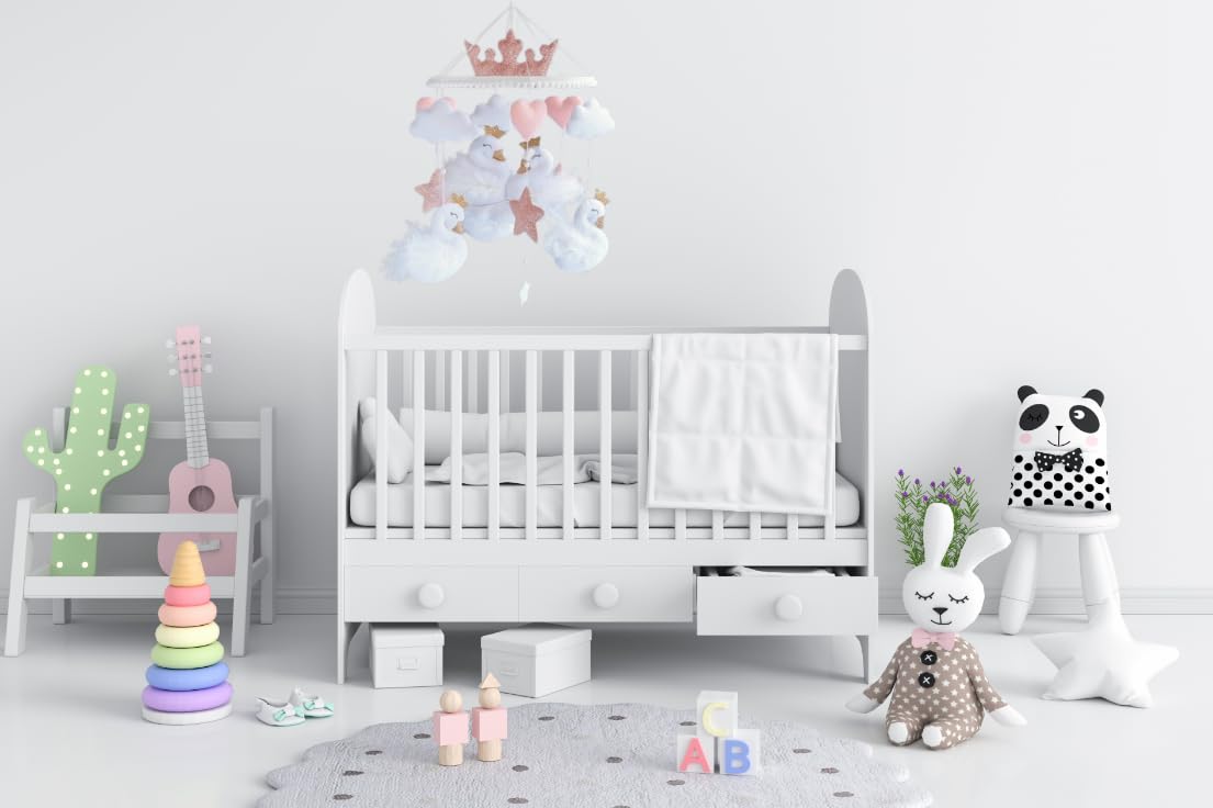 Baby mobile Montessori Giostrina lettino per neonato Carillon giostrina musicale in feltro, idea regalo neonato baby shower ()