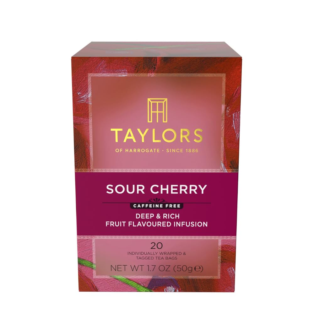Taylors of Harrogate Sour Cherry, Herbal Tea, Individually Wrapped Bags, 20 Count (Pack of 1), Deep, Complex and Rich, Caffeine-Free, Enjoy Hot or Iced, 20 Teabags