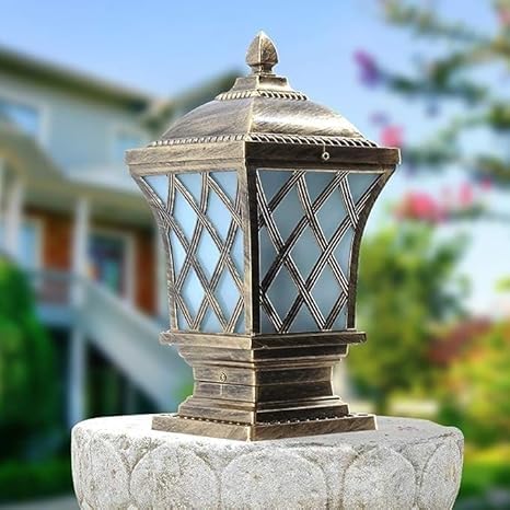 Image of SINOMAN Antique Bronze Outdoor Gate Light Vintage Style Metal Pillar Lamp Decorative Design, Weatherproof Post Light for Garden, Driveway, Entrance Pillars, and Boundary Walls (Without Bulb)