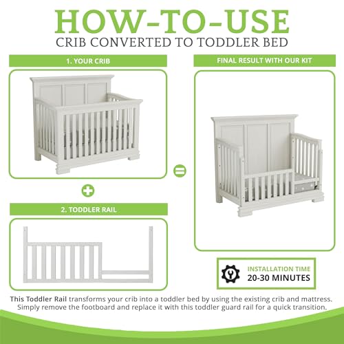 Image of Toddler Bed Safety Guard Rail for Oxford Baby, Soho, Ozlo & Avalon Baby Convertible Cribs - Solid Wood Rail for Toddler Bed Conversion - Safety Rails for Children (Oyster White, Option 1)