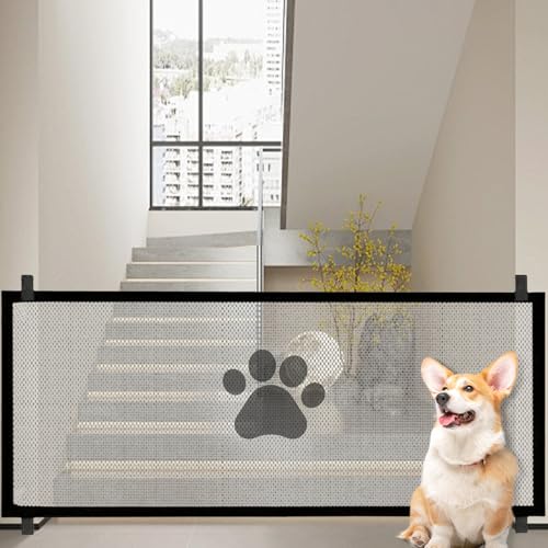 Treppenschutzgitter Hund, Hunde Türschutzgitter 180 x 78 cm, Hundebarrieren Hunde, Tragbare Absperrgitter für Baby und Katze, Treppenschutzgitter ohne Bohren für Treppen Haustier Türen Flur (Weiss, m)