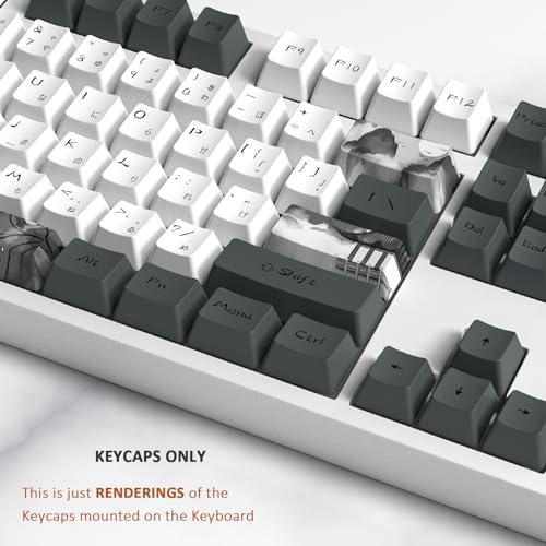 MOLGRIA Ink Lotus Custom Keycaps, 140 Set PBT OEM Profile Dye Sublimation Keycaps ANSI/ISO Layout with Japanese Font for Gateron Kailh Cherry MX 104/87/74/61 60 Keyboard - Image 3