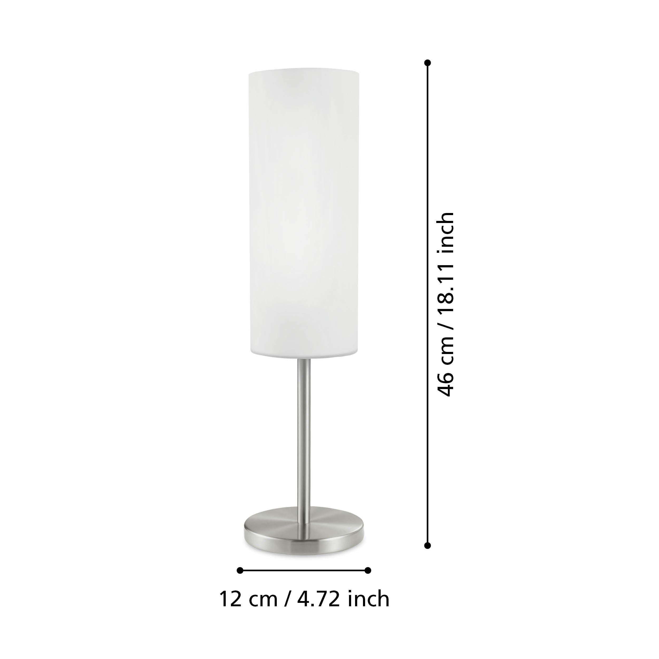 EGLO lampa stołowa Troy 3, 1-punktowa lampa stołowa, nocna lampka wykonana ze stali, kolor: matowy nikiel, szkło: satynowa biel, gniazdo: E27, w zestawie przełącznik