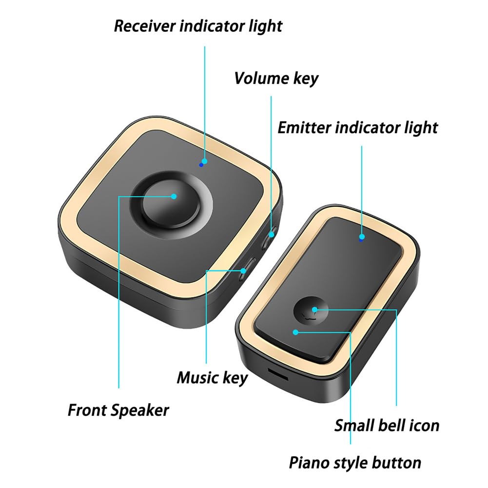 Timbre Inalámbrico Exterior Impermeable IP55,Timbre Puerta de Casa con 2 Receptores,300m Alcance, 5 Niveles de Volumen y 60 Melodías, Doorbell al Estilo de la Batería,Black Silver